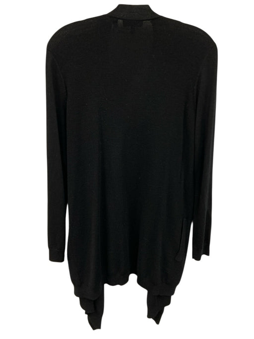 Theory Size Medium Black Wool Long Sleeve Ribbed Open Front Knit Cardigan Black / Medium