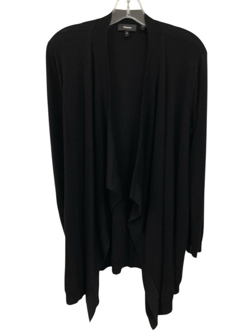 Theory Size Medium Black Wool Long Sleeve Ribbed Open Front Knit Cardigan Black / Medium
