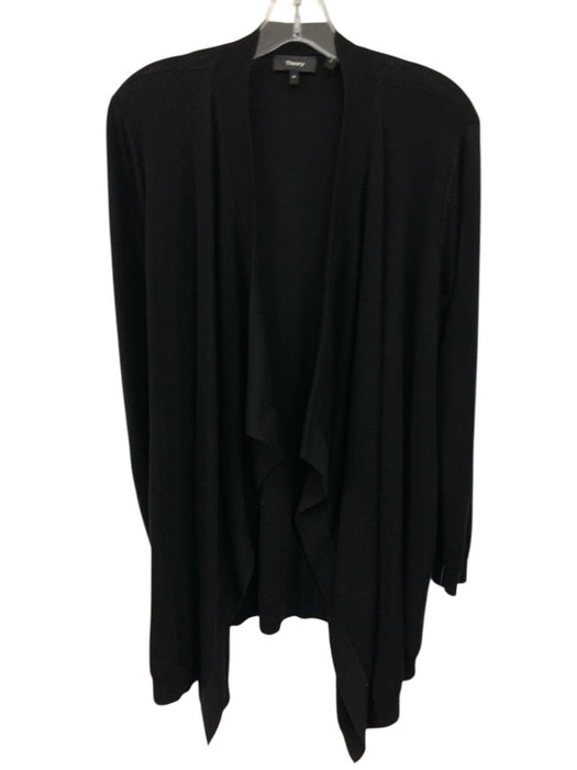 Theory Size Medium Black Wool Long Sleeve Ribbed Open Front Knit Cardigan Black / Medium