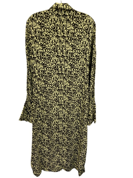 Ganni Size 42 Yellow & Black Viscose Long Sleeve Floral Button Front Midi Dress Yellow & Black / 42