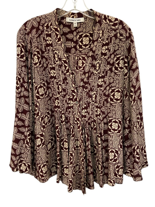 Elizabeth & James Size Medium Burgundy & Cream Silk Long Flare Sleeve Dress Burgundy & Cream / Medium