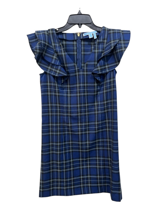 Draper James Size 0 Blue & Black Poly Plaid Shift Dress Ruffle sleeve Dress Blue & Black / 0