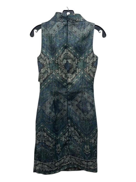 Antonio Melani Size 0 Blue, Green & Gold Poly Metallic Paisley high neck Dress Blue, Green & Gold / 0