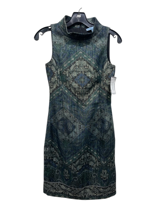 Antonio Melani Size 0 Blue, Green & Gold Poly Metallic Paisley high neck Dress Blue, Green & Gold / 0