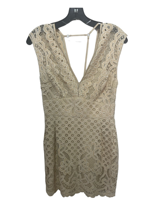 Free People Size 4 Beige Nylon Blend Lace Overlay V Neck & Back Sleeveless Dress Beige / 4