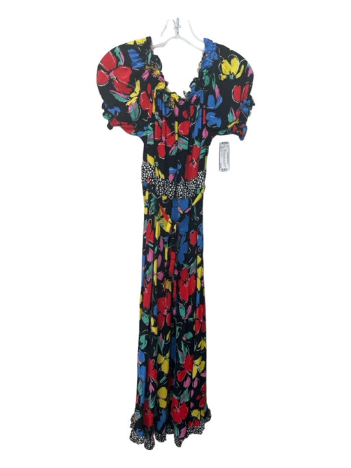 Rixo for Target Size 4 Black & Multi Rayon Floral Wide Neck Midi Dress Black & Multi / 4