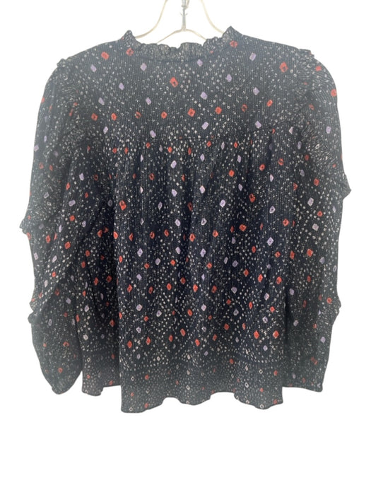 Ulla Johnson Size 8 Navy, Purple & Red Viscose Blend Long Ruffle Sleeve Top Navy, Purple & Red / 8