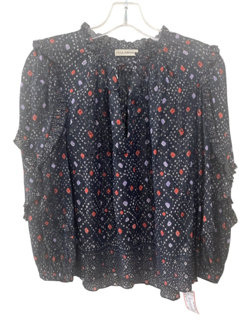 Ulla Johnson Size 8 Navy, Purple & Red Viscose Blend Long Ruffle Sleeve Top Navy, Purple & Red / 8