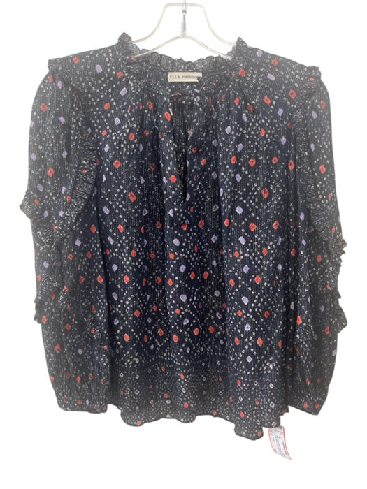 Ulla Johnson Size 8 Navy, Purple & Red Viscose Blend Long Ruffle Sleeve Top Navy, Purple & Red / 8