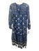Matta Size S Blue & White Cotton Floral Long Balloon Sleeve Tie Neck Dress Blue & White / S