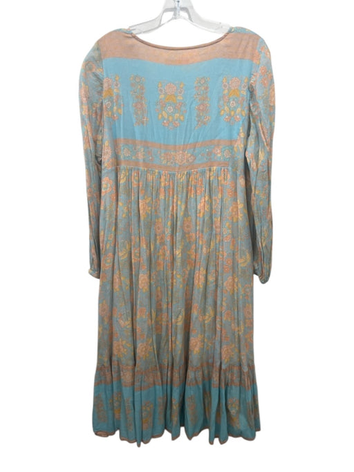 Spell & The Gypsy Size M Blue & Orange Viscose Blend Floral Tie V Neck Dress Blue & Orange / M
