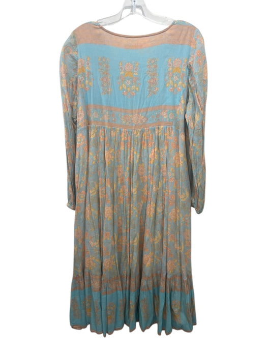 Spell & The Gypsy Size M Blue & Orange Viscose Blend Floral Tie V Neck Dress Blue & Orange / M