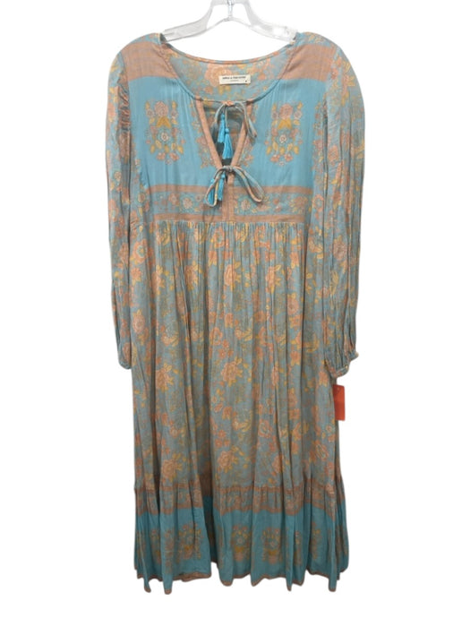 Spell & The Gypsy Size M Blue & Orange Viscose Blend Floral Tie V Neck Dress Blue & Orange / M