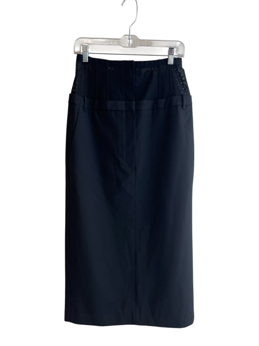 Tibi Size 8 Black Polyester & Wool High Waist Boned Mesh Detail Midi Skirt Black / 8
