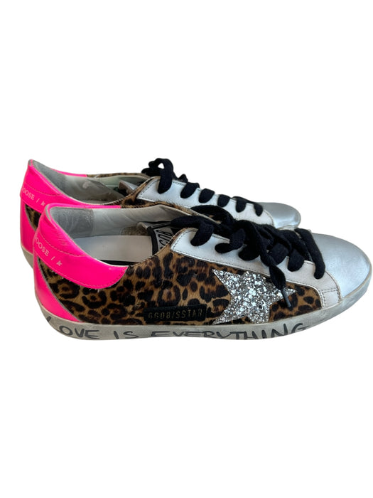 Golden Goose Shoe Size 36 Multi Leather & Calf Fur Leopard Print Lace Up Shoes Multi / 36
