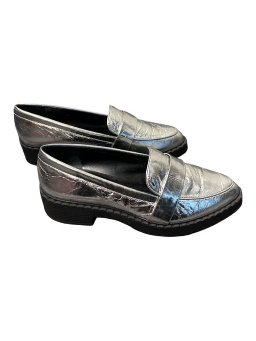 Vince Camuto Shoe Size 8 Silver & Black Leather Pointed Toe Crinkle loafer Shoes Silver & Black / 8