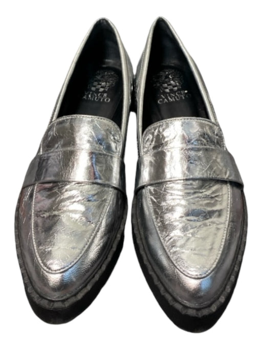 Vince Camuto Shoe Size 8 Silver & Black Leather Pointed Toe Crinkle loafer Shoes Silver & Black / 8