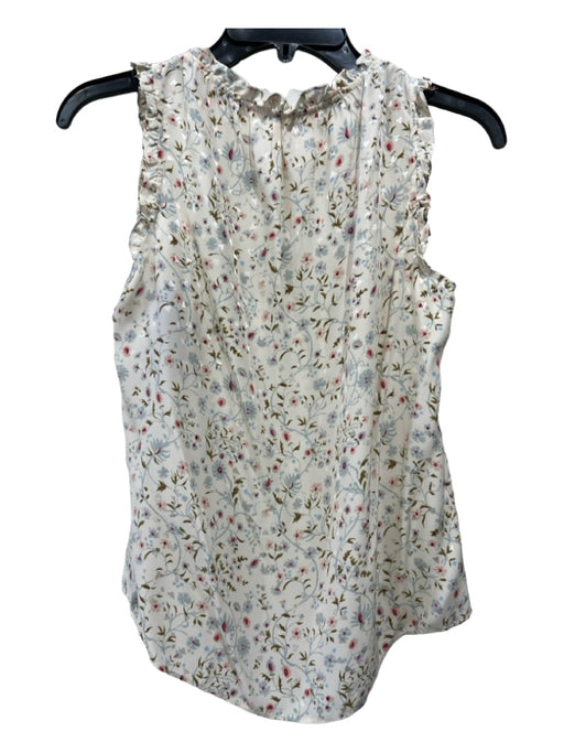 Rebecca Taylor Size S White Pink & blue Silk Floral Ruffle Hem Sleeveless Top White Pink & blue / S