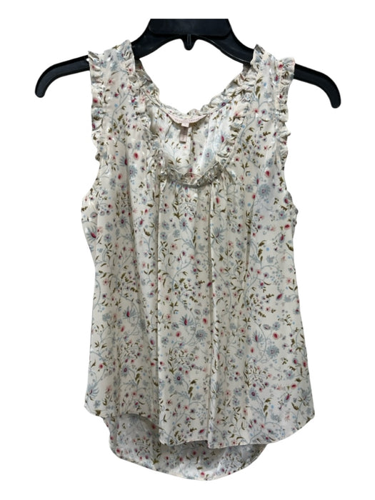 Rebecca Taylor Size S White Pink & blue Silk Floral Ruffle Hem Sleeveless Top White Pink & blue / S