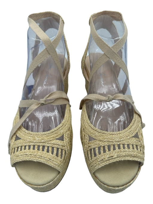 Isa Tapia Shoe Size 38.5 Beige Straw Peep Toe Tie Ankle Woven Wedges Beige / 38.5