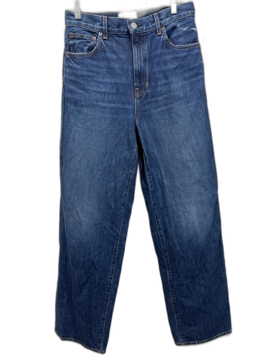 A.L.C. Size 26 Dark Wash Cotton Denim High Rise Faded Wide Leg Whiskering Jeans Dark Wash / 26