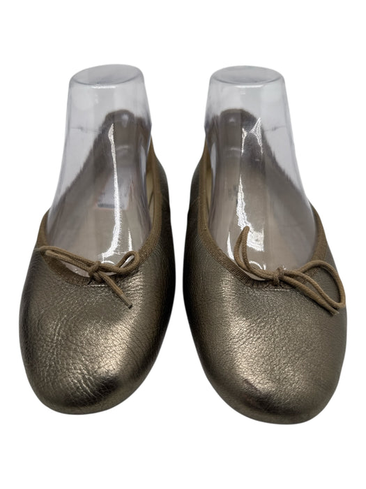 London Sole Shoe Size 42 Pewter Leather Metallic Round Toe Bow Ballet Flat Flats Pewter / 42