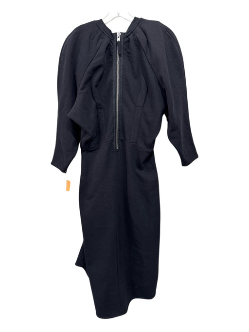 Asos Size 6 Black Cotton Sweatshirt Ruched Bodice Long Puff Sleeve Dress Black / 6