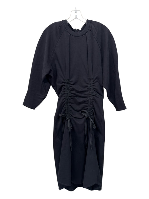Asos Size 6 Black Cotton Sweatshirt Ruched Bodice Long Puff Sleeve Dress Black / 6