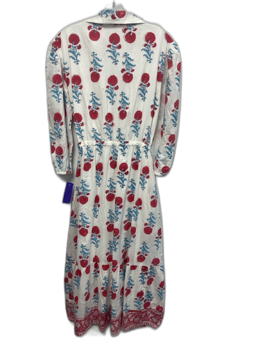 NIBI MTK Size S White, Blue, Red Cotton Tassel Detail Floral Maxi Dress White, Blue, Red / S