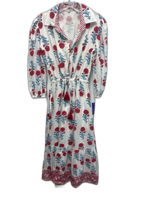 NIBI MTK Size S White, Blue, Red Cotton Tassel Detail Floral Maxi Dress White, Blue, Red / S