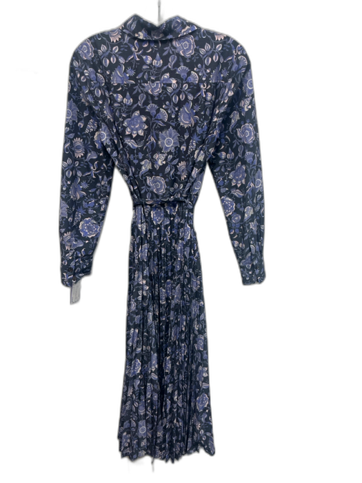 Derek Lam 10 Crosby Size 4 Blue & Gray Polyester Blend Pleated Floral Sash Dress Blue & Gray / 4