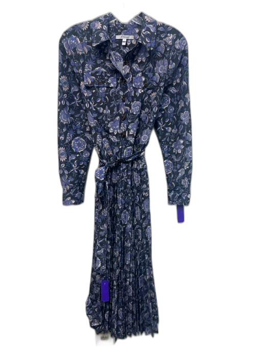 Derek Lam 10 Crosby Size 4 Blue & Gray Polyester Blend Pleated Floral Sash Dress Blue & Gray / 4