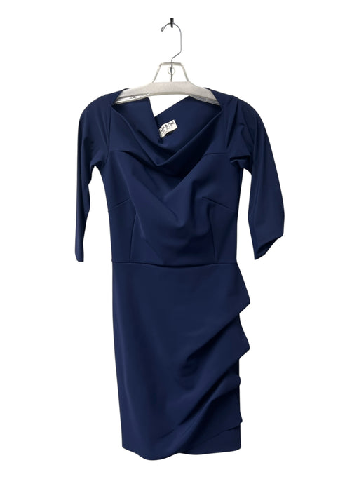 Chiara Boni Size 42 Navy Blue Polyamide Front Cut Out Wide Neck 3/4 Sleeve Dress Navy Blue / 42