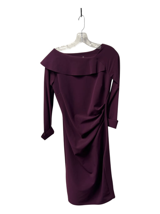 Chiara Boni Size 42 Eggplant Polyamide Side Ruching Long Sleeve Midi Dress Eggplant / 42