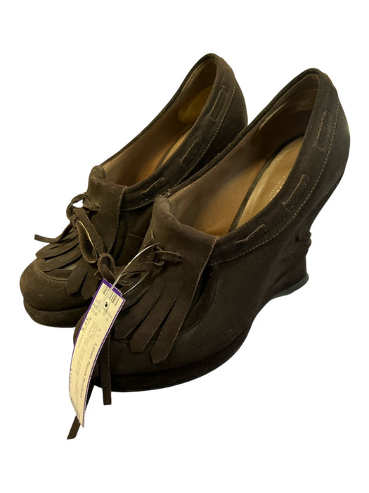 Bottega Veneta Shoe Size 37.5 Dark Brown Suede Wedge Platform Almond Toe Shoes Dark Brown / 37.5