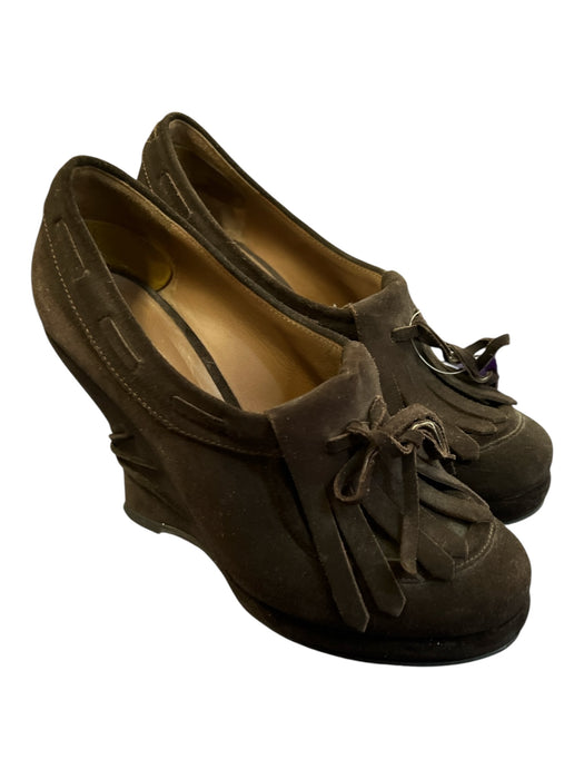 Bottega Veneta Shoe Size 37.5 Dark Brown Suede Wedge Platform Almond Toe Shoes Dark Brown / 37.5
