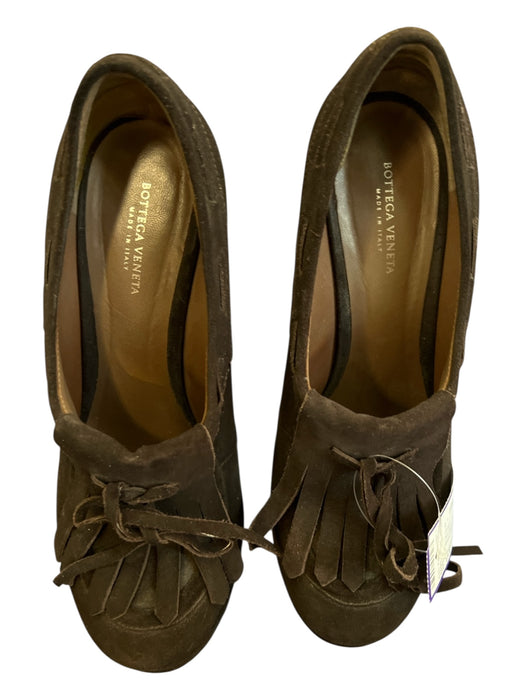 Bottega Veneta Shoe Size 37.5 Dark Brown Suede Wedge Platform Almond Toe Shoes Dark Brown / 37.5