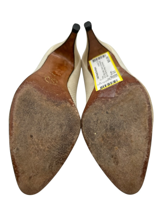 St John Shoe Size 6.5 White Leather Ostrich Embossed Slip On Mid Heel Pumps White / 6.5