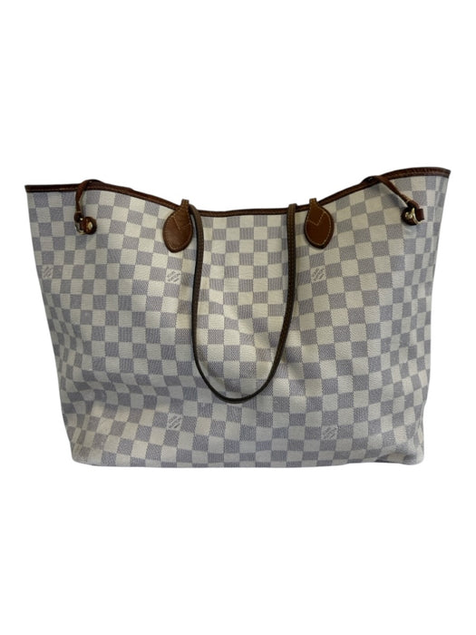Louis Vuitton White Print Coated Canvas Damier Azur Tote Neverfull Bag White Print / GM