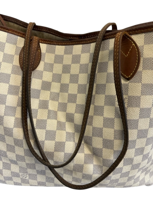 Louis Vuitton White Print Coated Canvas Damier Azur Tote Neverfull Bag White Print / GM