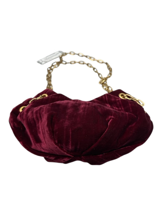 Maxx New York Burgundy Velvet Gold hardware Chain Hobo Evening Clutch Burgundy
