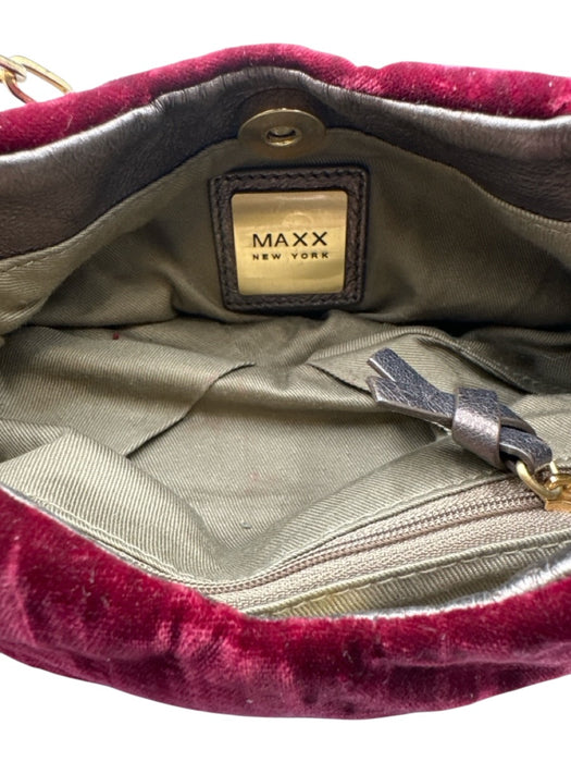 Maxx New York Burgundy Velvet Gold hardware Chain Hobo Evening Clutch Burgundy