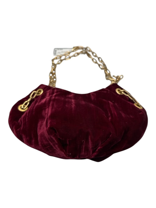 Maxx New York Burgundy Velvet Gold hardware Chain Hobo Evening Clutch Burgundy