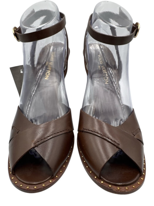 Louis Vuitton Shoe Size 40.5 Brown Leather Criss Cross Ankle Strap Wedge Sandals Brown / 40.5
