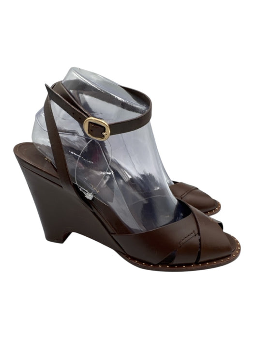 Louis Vuitton Shoe Size 40.5 Brown Leather Criss Cross Ankle Strap Wedge Sandals Brown / 40.5