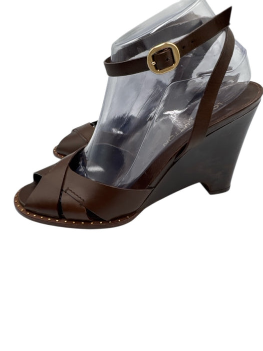 Louis Vuitton Shoe Size 40.5 Brown Leather Criss Cross Ankle Strap Wedge Sandals Brown / 40.5