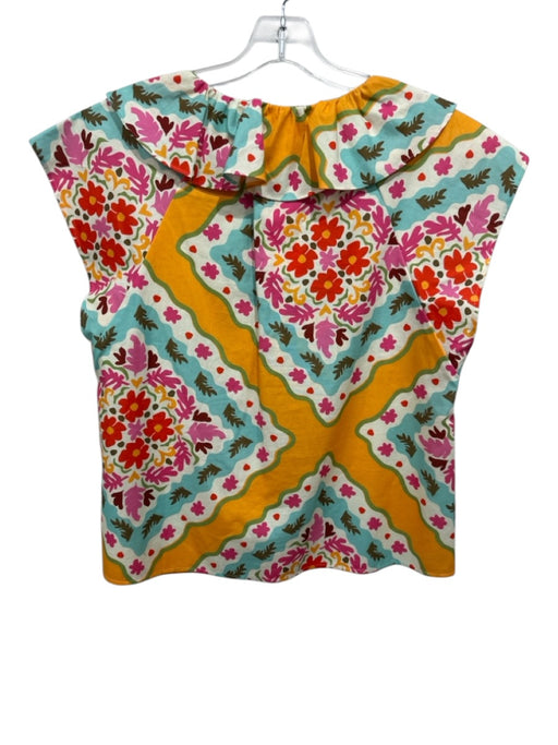 Crosby Size S Orange, Blue, Pink Cotton Short Sleeve Abstract Print Top Orange, Blue, Pink / S