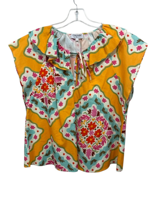 Crosby Size S Orange, Blue, Pink Cotton Short Sleeve Abstract Print Top Orange, Blue, Pink / S