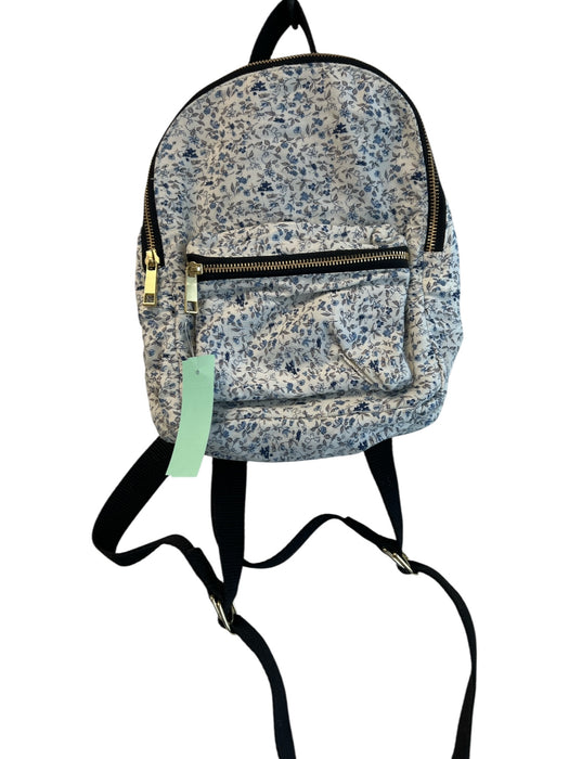 Beyond retro Blue & White Canvas Backpack Gold Hardware Floral Bag Blue & White / Small