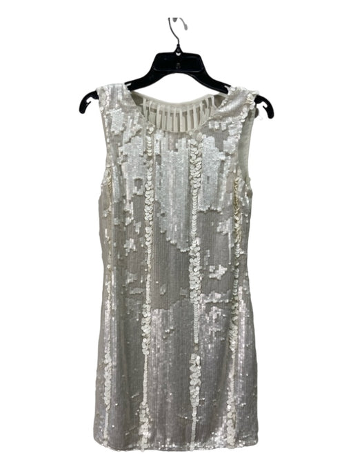 ABS Size 4 Ivory Polyester Sequin Open Back Sleeveless Knee Dress Ivory / 4